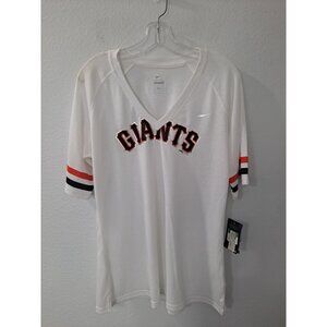 Nike MLB San Francisco Giants Women White V-Neck Tee Casual Classic Stylish XL